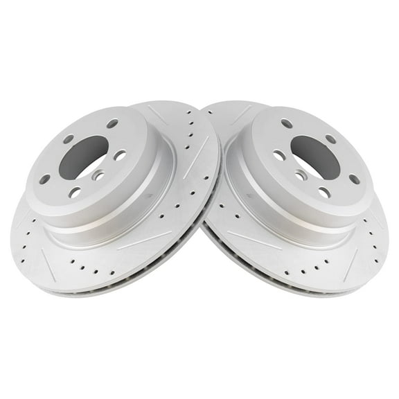 TRQ Rear Performance Brake Rotors Set Premium G-Coated Cross Drilled & Slotted Fits Select 2007-2018 BMW X5 2010-2019 X6