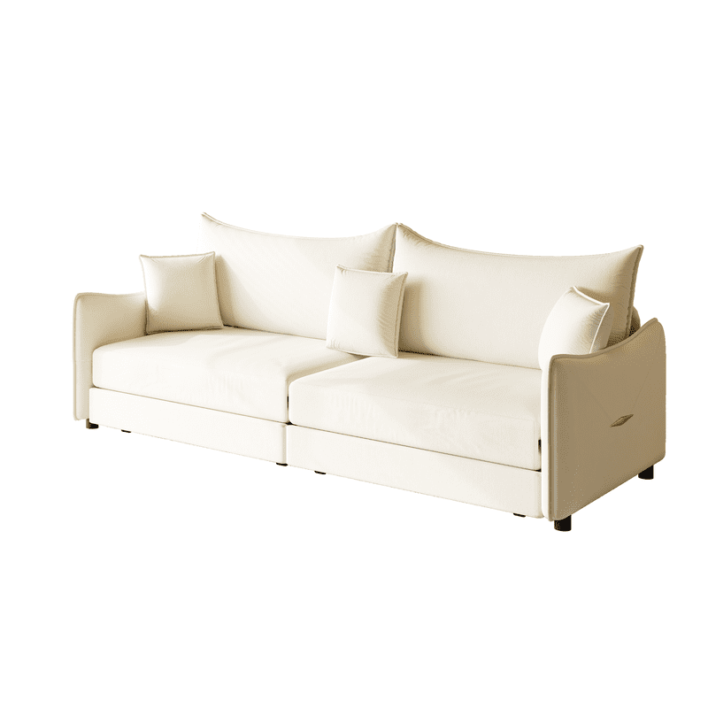 3-in-1 Convertible Pull Out Sofa Bed, 81.9'' King Size Sleeper Sofa Bed with Golden Accent Trim, Velvet 3-Seater Couch with 3 Pillows for Living Room, Small Space, Apartment