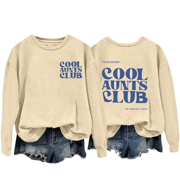 AJHSAKLt Lightweight Hoodies for Women Cool Aunts Club Sweatshirt Aunt Crewneck Auntie Letter Print Long Sleeve Pullover Top Crewneck Sweatshirts Women Beige