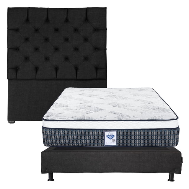 Colchón Matrimonial Spring Air Cardona + Box Base Cama + Cabecera Capri Negro
