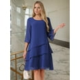 thumbnail image 2 of DARING DIVA Chiffon 3/4 Sleeve Tiered Layered Flowy Dress L Dark Blue, 2 of 8