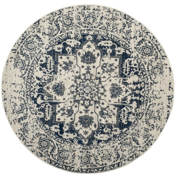 SAFAVIEH Madison Katina Traditional Oriental Area Rug, Cream/Navy, 8' x 8' Round