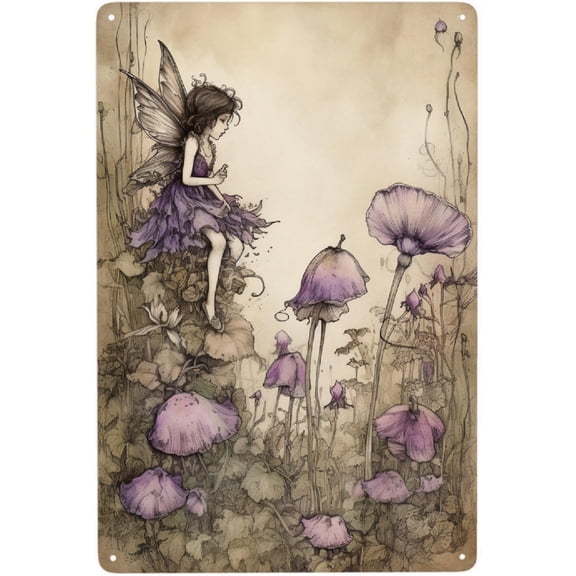 Vintage Floral Fairy Aluminum Wall Art Sign Retro Metal Home Decor 12 x 8 Inch