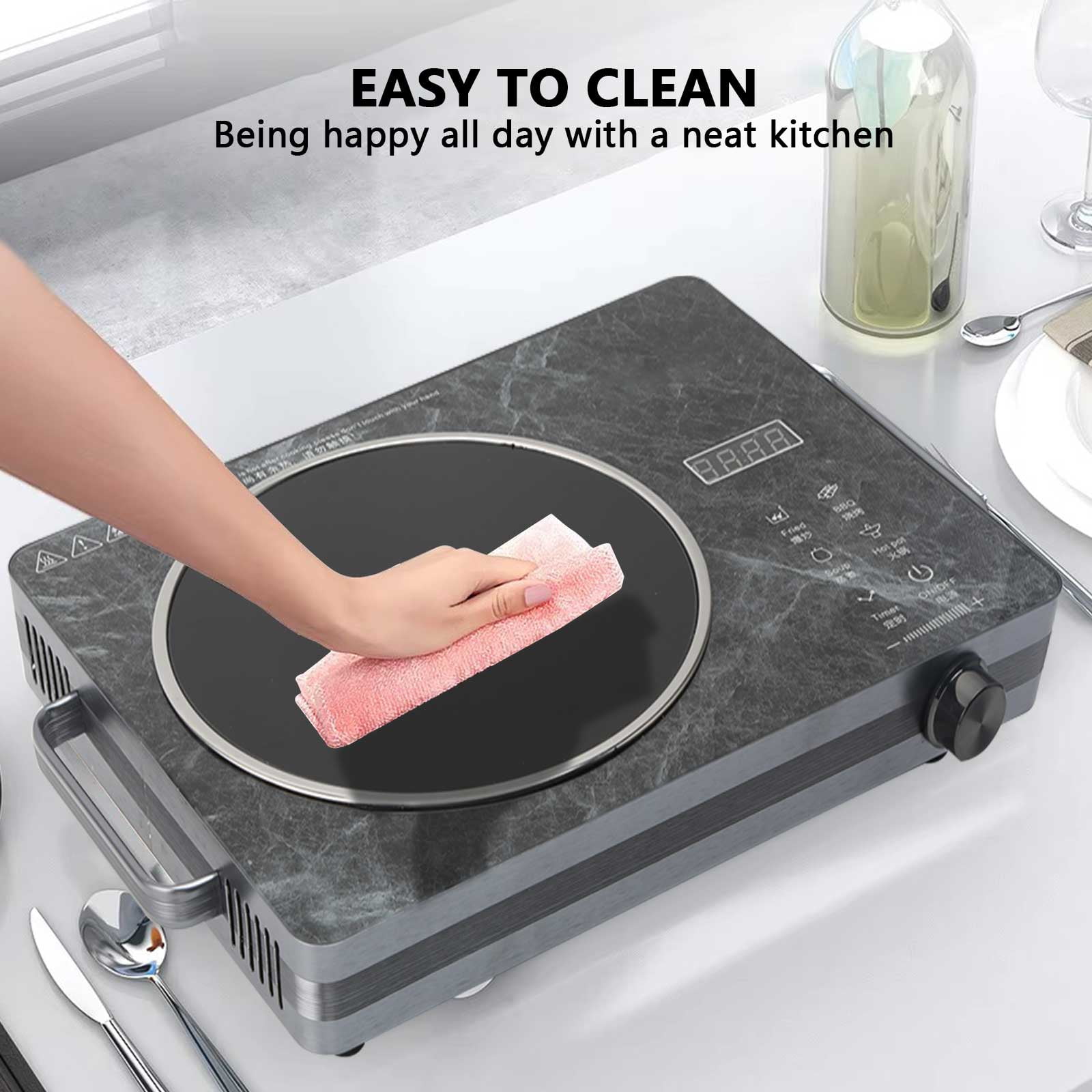 Oenbopo 3500W Electric Ceramic Stove,Portable Cooktop,Infrared Induction Cooker Hot Plate,with All Cookware,Heat-Up In 5S with Timer,LED Screen,One-piece Panel for Easy Cleaning