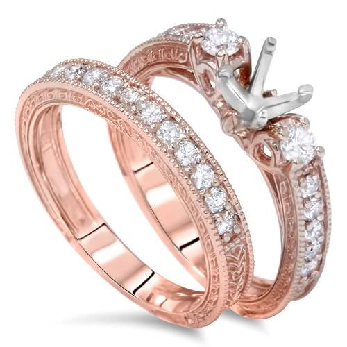 Pompeii 7/8ct Vintage Engagement Ring Mount Set 14K Rose Gold (G/H,VS2)