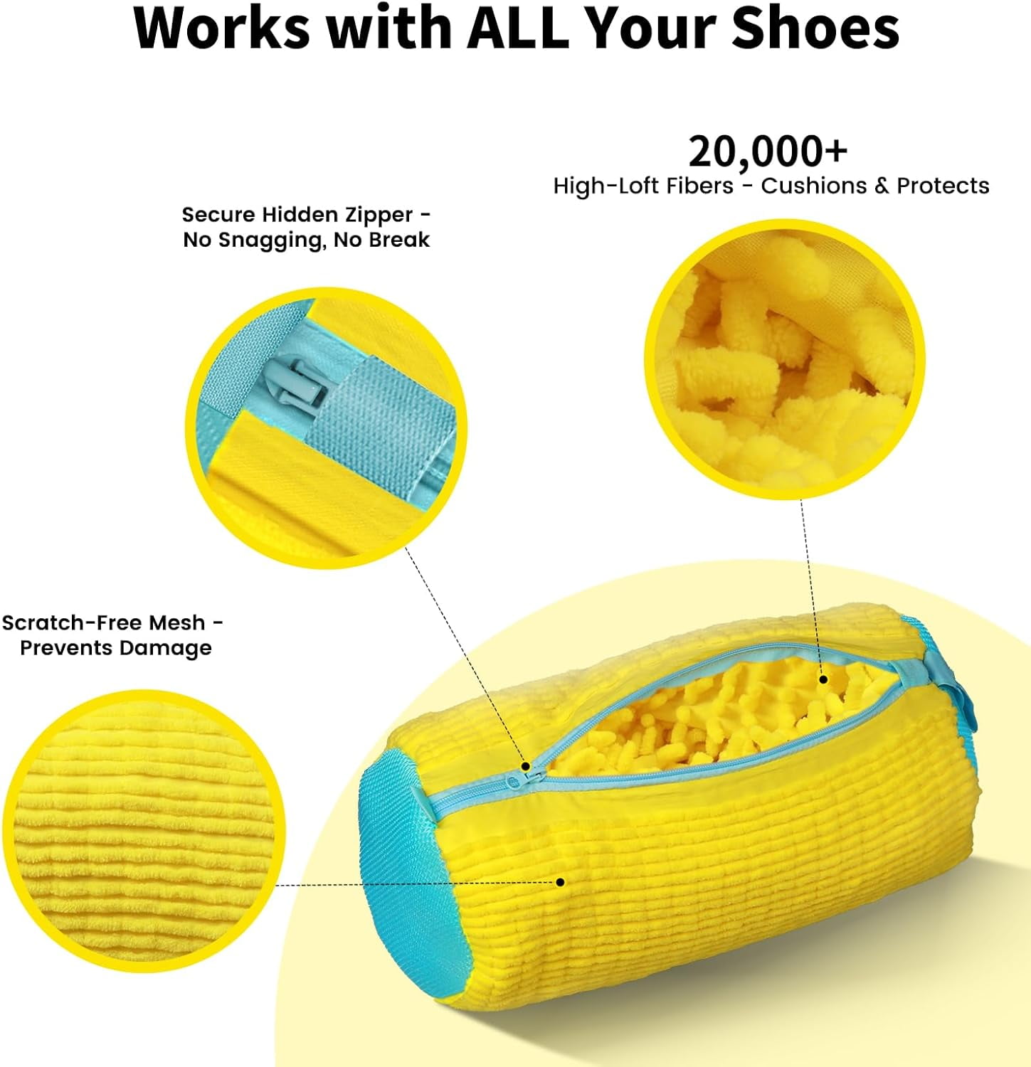 Shoe Washing Machine Bag 2-Pack - Reusable with Hidden Zipper, Washable for Sneakers, Tennis & Athletic Shoes (Yellow)