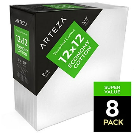 Inkpress Waterproof Canvas - Arteza 12x12 Stretched Canvas, 100%-Cotton (Pack of 8)