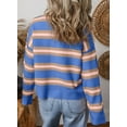 thumbnail image 3 of DOKOTOO Women Sweater Cardigans Stripe Color Block Lightweight Open Front Soft Cropped Sweater Sky Blue L US12-14, 3 of 8