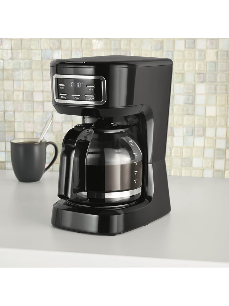 Mainstays Black 12-Cup Programmable Coffee Maker, 1.8 Liter