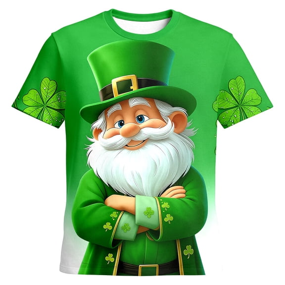 IWRICH St Patrick's Day T Shirt for Men Short Sleeve 3D Graphic Funny Irish Clover Tees Shamrock Festival Party Tops 07-Green XL