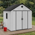 thumbnail image 2 of Dextrus Outdoor Garden Shed with Windows & Vent, 7.3 x 7.3 FT Plastic Storage Shed for Lawn Mower, Plant, & Bike, Waterproof Plastic Tool Storage with Lockable Door & Floor, Gray, 2 of 9