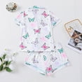 thumbnail image 4 of VNKIDY Women's Pajamas Butterfly Print 2 Piece Pajama Set Short Sleeve Button Front Lapel Top Elastic Waisted Shorts Loungewear Set For Home Relaxation Adorable Pjs, 4 of 7