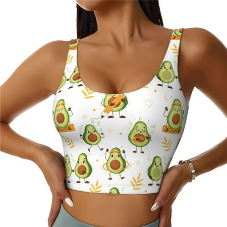 Jgfou Lovely Avocado Print Womens Sports Bra - Padded Workout Sports Bras Crop Tank Top