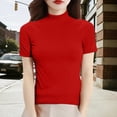 thumbnail image 5 of Yigetop Mock Neck Sweater Women Women's Short Sleeve Mock Neck Sweater Top Turtleneck Pullover Knit Shirt Women's Tops, Tees & Blouses Red XL, 5 of 8