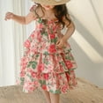 thumbnail image 6 of PINQI Birthday Dress for Baby Girls Tea Party Dress Summer Three Tiered Hemline Long Dress Kids Floral Girls Beach Sundress for 1 To 6 Years, 6 of 9