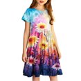 thumbnail image 2 of Spazoro Kids Girls A Line Dresses, Fashion Stretchy Wrinkle Floral Print Short Sleeve Princess Dress for Child Girls Multicolor Size 7 T, 2 of 5