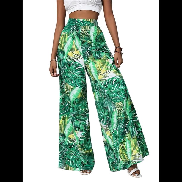 Pantalones Palazzo Elásticos de Pierna para Mujer, Informales, Cómodos y de Cintura Media. Estilo 2 M