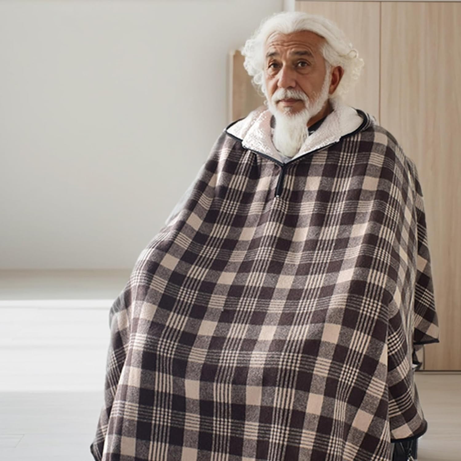 Wheelchair Lap Blanket for Elderly: Winter Ponchos Cape Coat for Women and Men, Fleece Lined Wheelchair Cape with Hood, Warm Soft Lap Blanket for Office, Gifts for Homebound Seniors