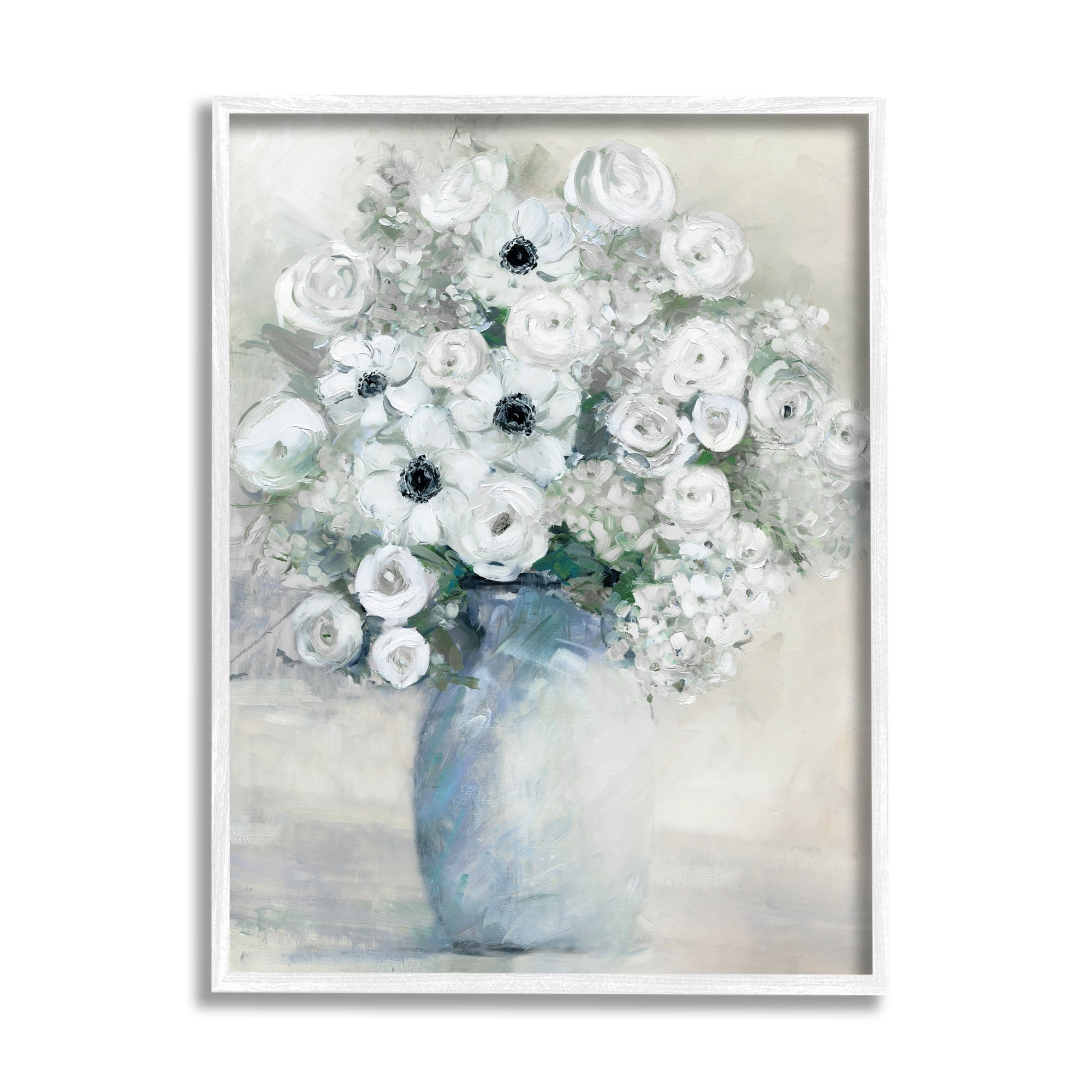 Stupell Industries Mixed White Peonies & Poppies Bouquet Traditional Painting Painting White Framed Art Print Wall Art, Design by Sally Swatland