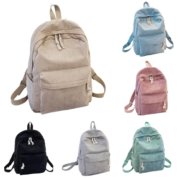 CUZIBR Black Corduroy Backpack For Youth Teen Girls Casual Lightweight Daypack With Front Pocket Vintage School Bookbag For Travel Back To School Classic Rucksack Fits Daily Use