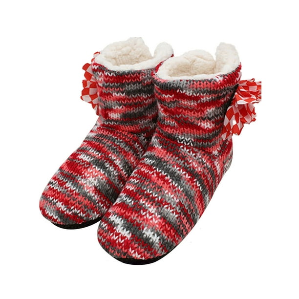 Lacyhop Bootie Slippers for Women Warm Knit Plush Lining Boots