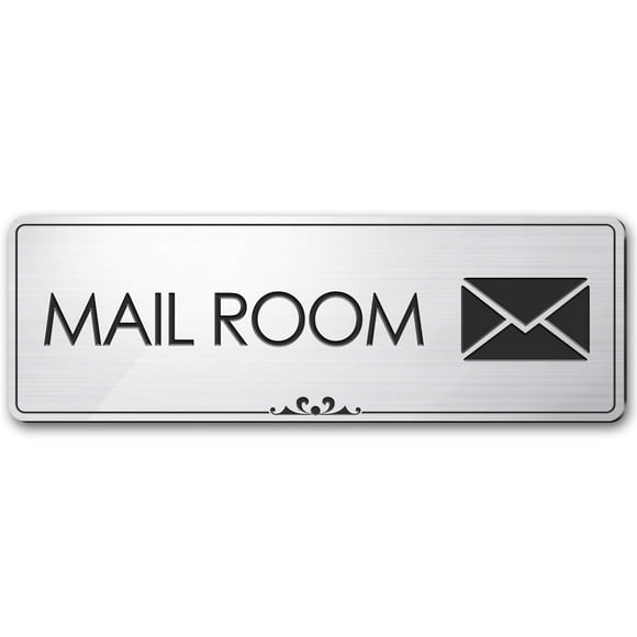 Mail Room Sign, Brushed Silver, Engraved, 3" x 9", Fade Resistance, Indoor/Outdoor Use, USA MADE By My Sign Center