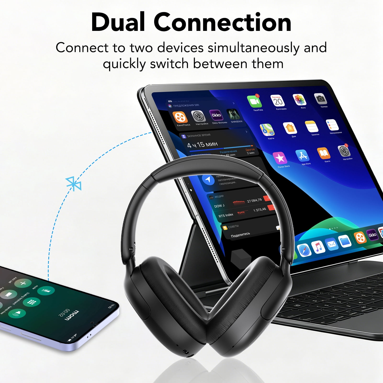 Hybrid Active Noise Cancelling Headphones -45dB, Bluetooth Headphones 5.4, Bass Boosted by 90%, 50H Playtime, ENC Clear Call, Comfort Fit Over Ear Wireless Headphone for Travel Office PC Pure Black thumbnail 14