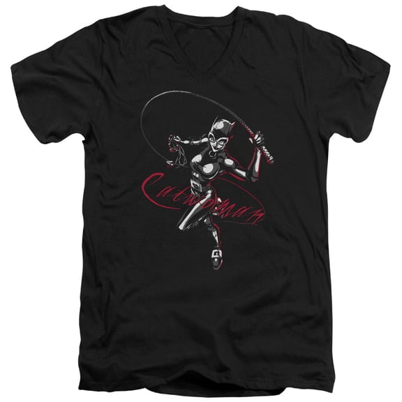 Batman Kitten With A Whip S/S Adult V-Neck T-Shirt Black