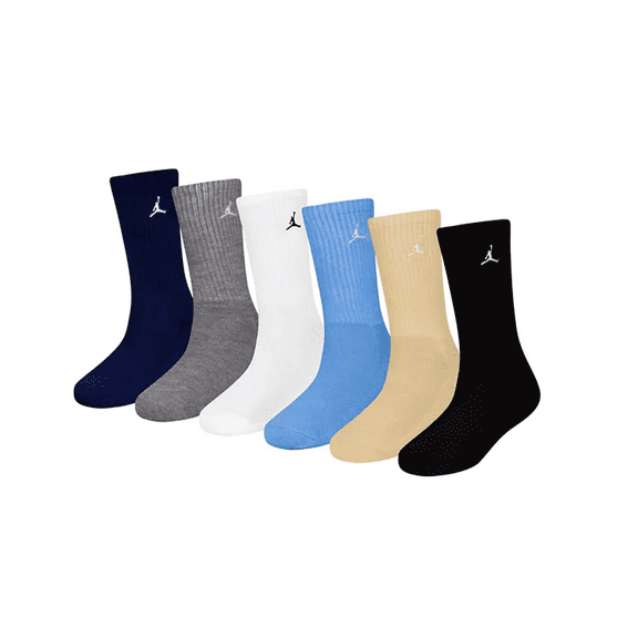 Jordan Big Kids' Everyday Essentials Crew Socks, 6-Pack, 5Y-7Y/9-11 (Sock Size)