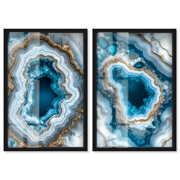 Gilded Glam Gallery 2 Panel Set Shadowbox Print Geode Art Prints by Art Remedy, Black Frame, 10 x 15
