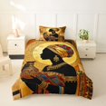 thumbnail image 2 of Castle Fairy Mosaic African Woman Holding Vase Twin Duvet Cover,Geometric Gold Halo Pattern Twin Bedding,Brown Blue Red,Black Reversible,1 Duvet Cover and 1 Pillowcase, 2 of 6