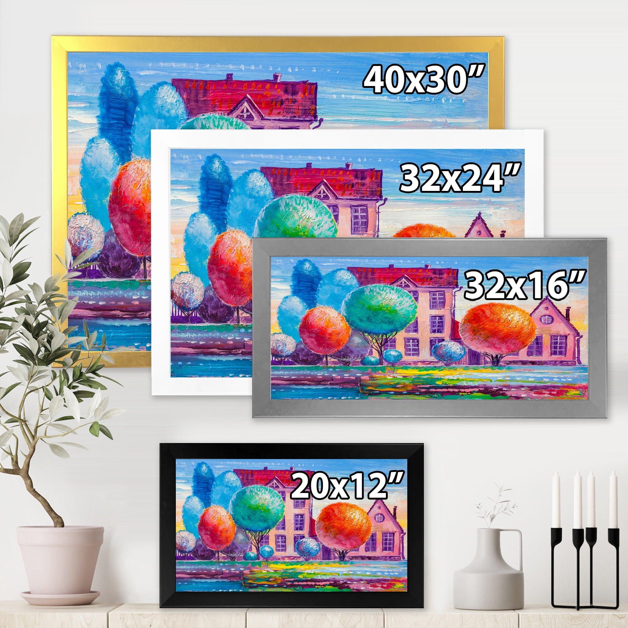Designart 'Abstract Daydream House In The VIllage' Traditional Framed Art Print