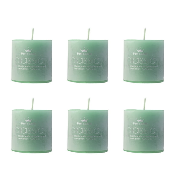 UNOMOR Green Small Pillar Wax Candles for Decoration Made of Paraffin 6 Pieces 15 Hours Burn