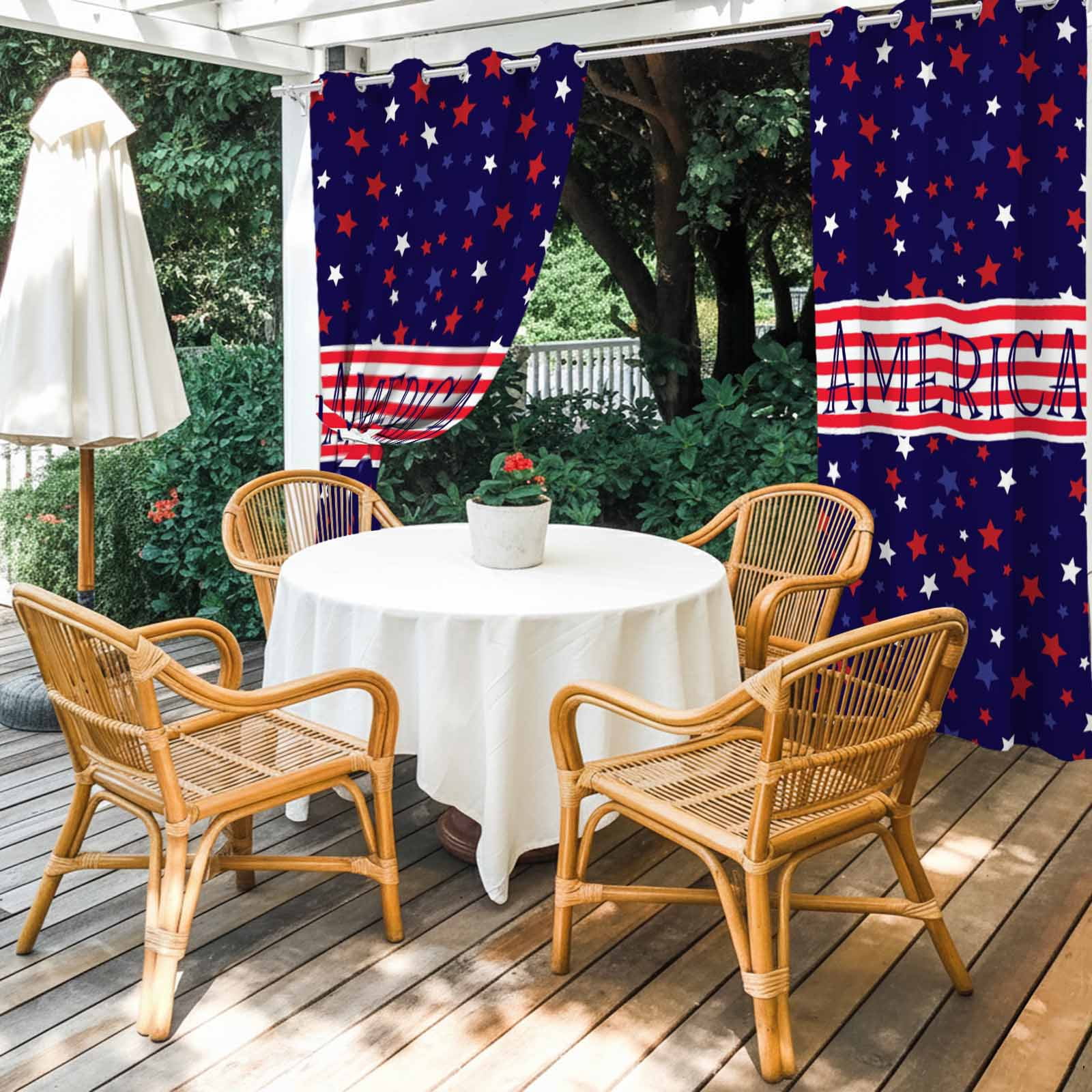 Independence Day Star Outdoor Curtains for Patio, Modern American Red White Stripe Star Blue Sunshade Privacy Drapes Grommet Waterproof Outside Curtains for Porch/Cabana/Balcony 54"x 108", 1 Panel