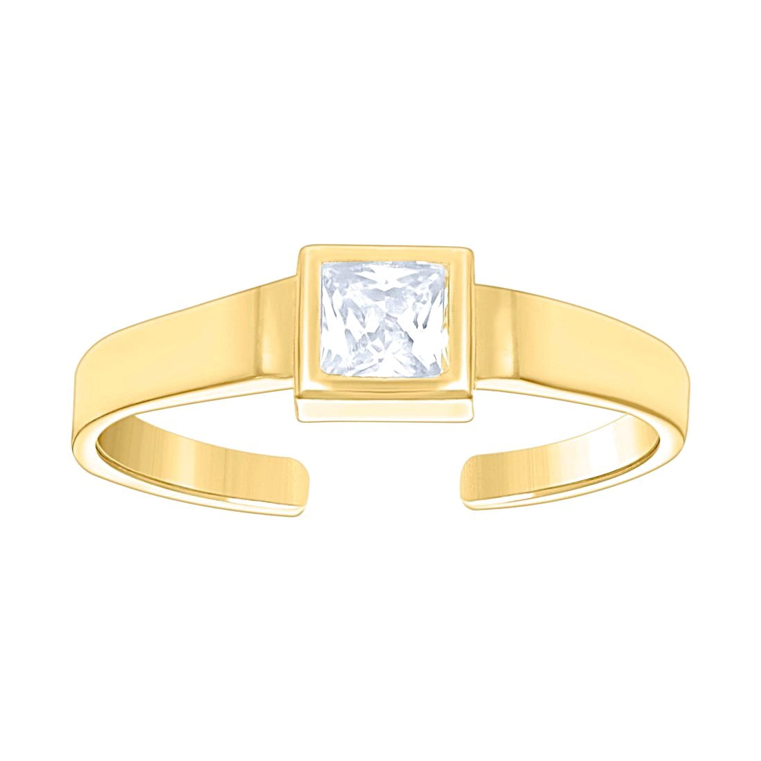 14k Yellow Gold Womens Princess-cut Cubic Zirconia Square Head toe ring 3.7x1.7mm Wide toe ring for Women
