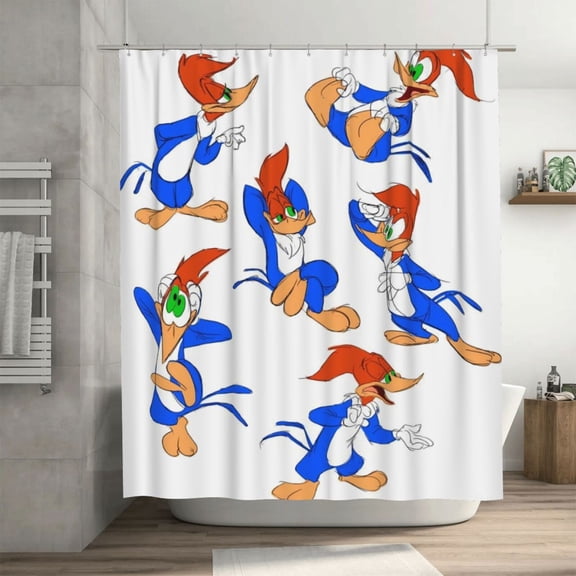 Woody Woodpecker Shower Curtain Cartoon Art Bath Shower Curtains with 12 Hooks, Waterproof Washable Polyester Bathroom Home Decor Set 72x72 Inch, Iron