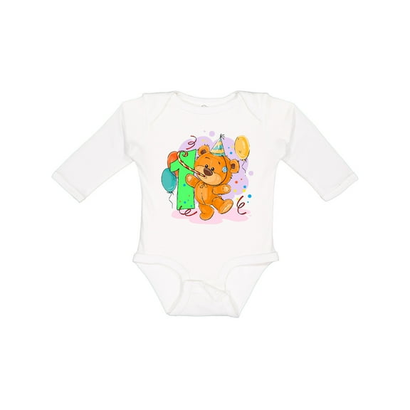 Inktastic 1st Birthday Teddy Bear Boys or Girls Long Sleeve Baby Bodysuit