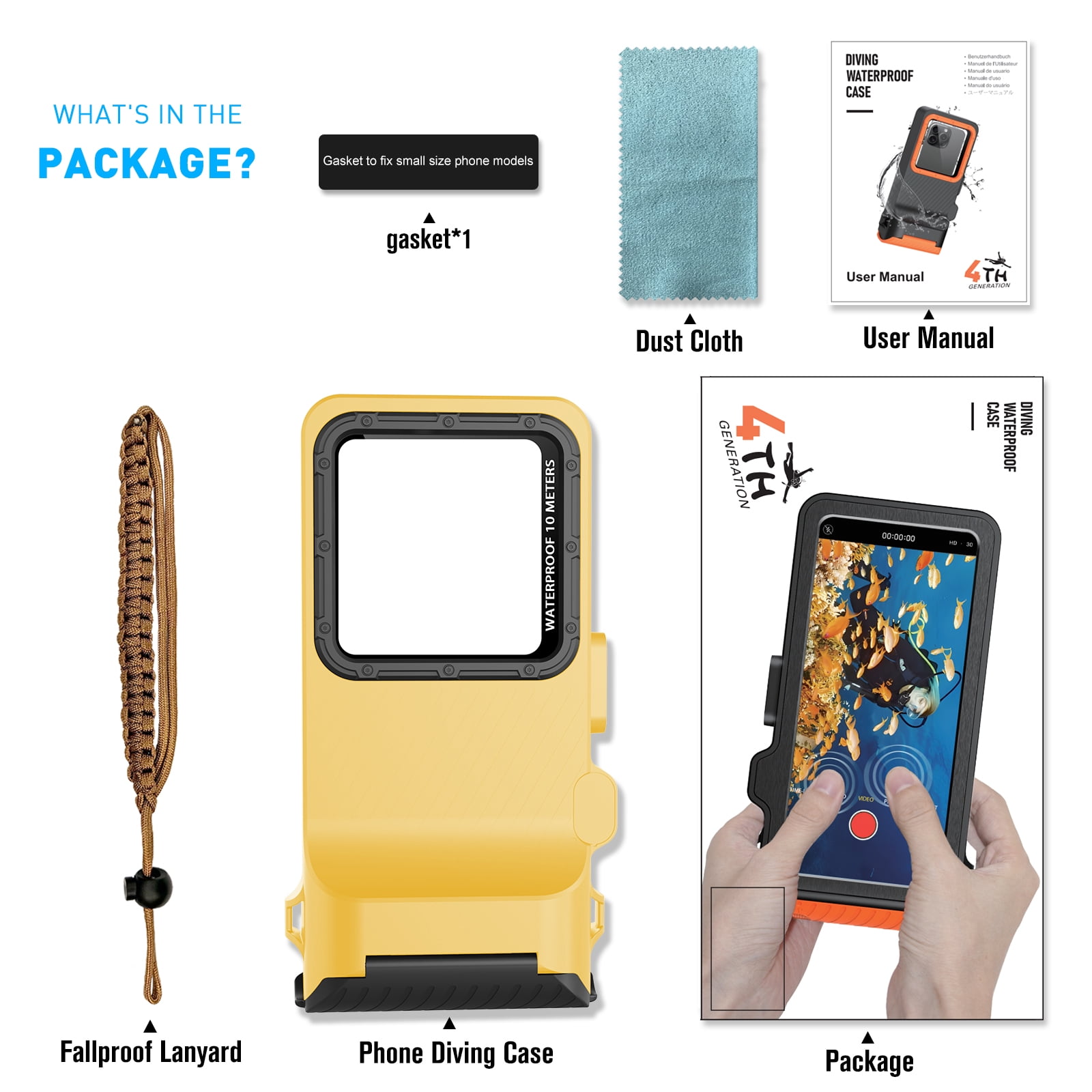 IP68 Waterproof Phone Housing Snorkeling Scuba Diving Case for Swimming Surfing Underwater Touch Screen Phone Cover for iPhone Samsung LG Motorola Google Universal Under 6.9 inch(Yellow)