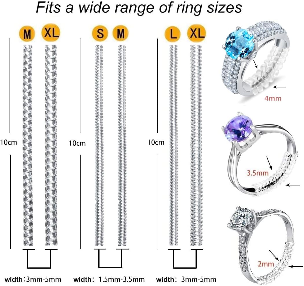 Ring Size Adjuster for Loose Rings, Ring Sizers Ring Spacers or Ring  Tightener - Invisible Ring Guards - 6 Sizes Fitter, Resizer Fit Almost Any  Size Rings 
