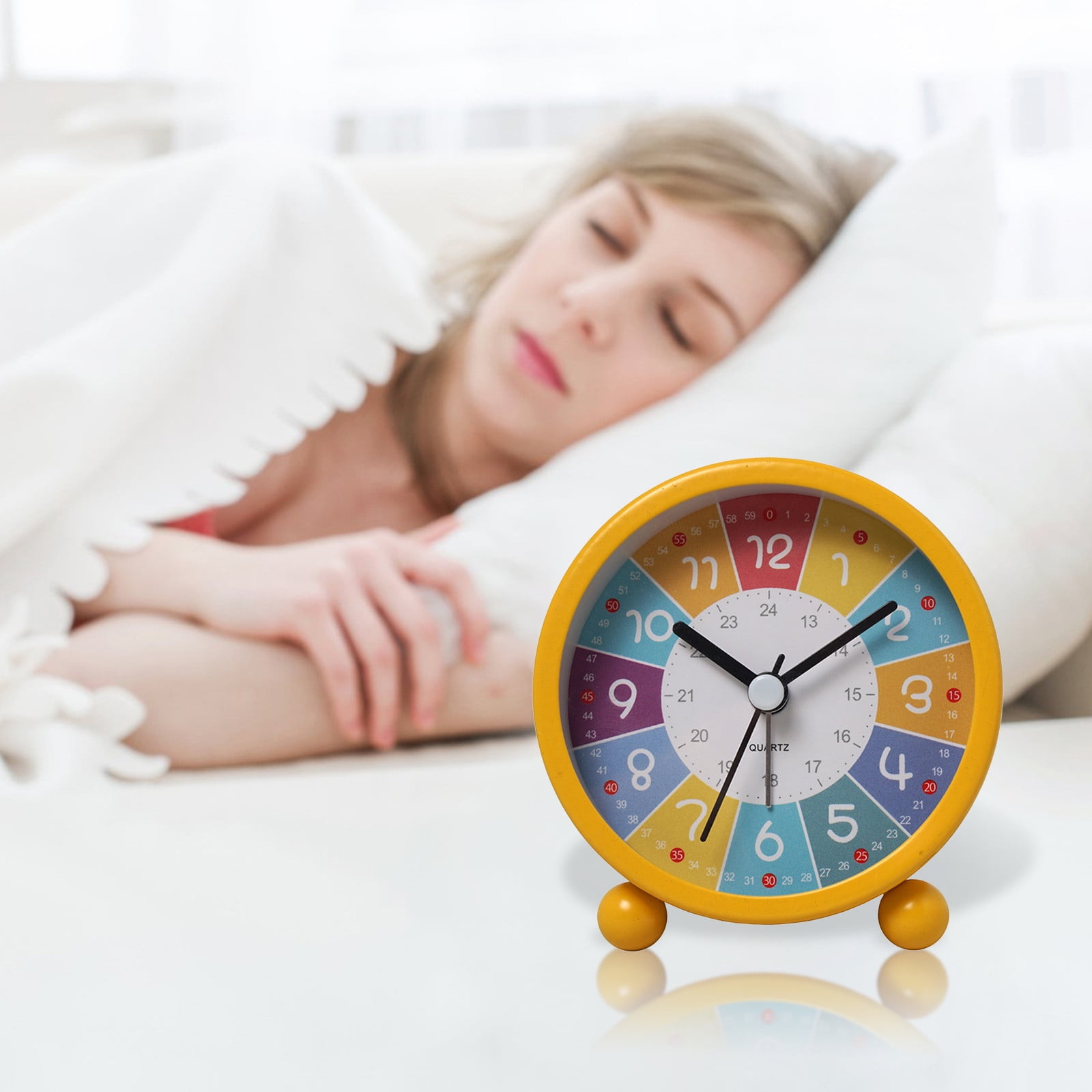 Silent Analog Alarm Clock for Kids - Colorful Educational Clock with Night Light, No Ticking, Easy-to-Use Buttons, Battery-Powered, Ideal Gift for Boys & Girls