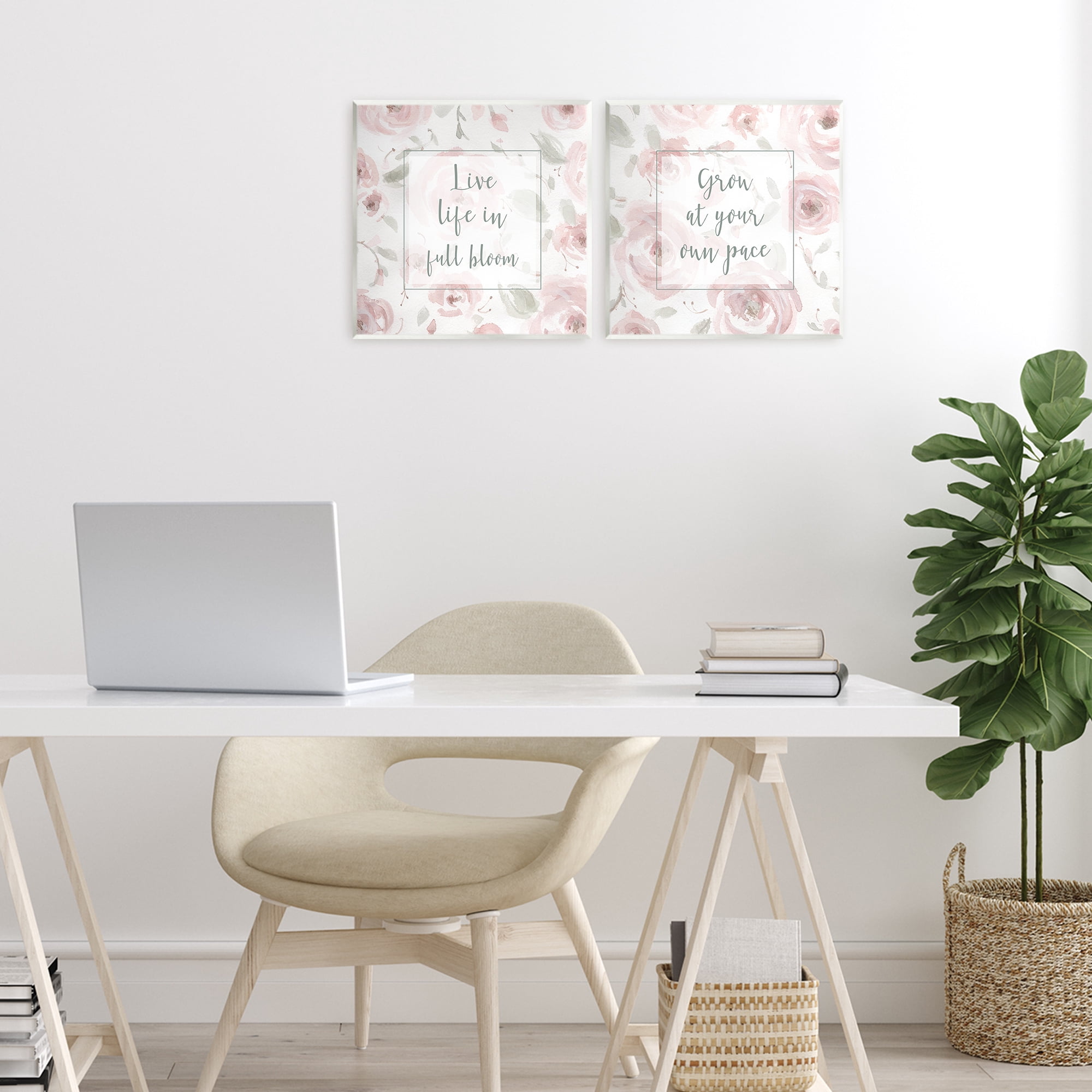Stupell Industries Full Bloom at Your Pace Florals 2 Piece Wall Plaque Art Set, design by Carol Robinson