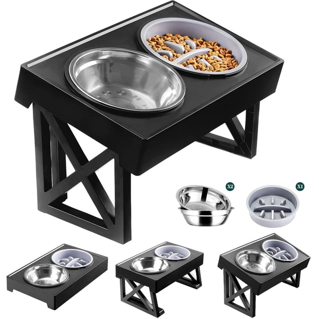 Cuencos Elevados MDEHOPET Negro 3 Alturas Ajustables para Perros Grandes y Medianos