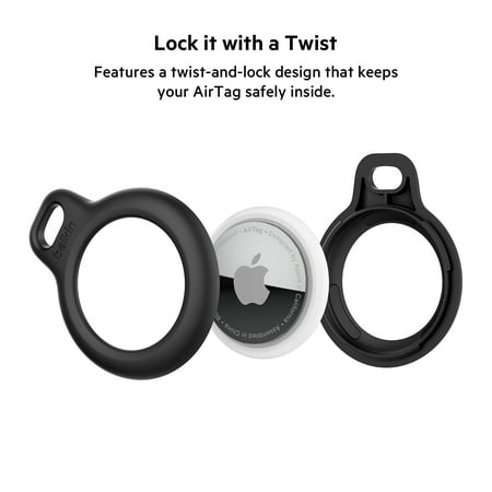 Belkin Apple AirTag Secure Holder with Key Ring - Durable Scratch Resistant Case With Open Face & Raised Edges - Protective AirTag Keychain Accessory For Keys, Pets, Luggage, Backpacks - 4-Pack Black