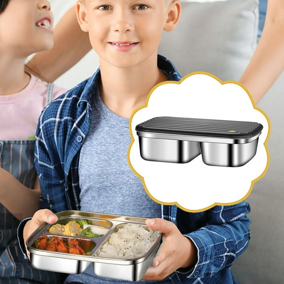 Ycandiee Stainless Steel Divided Plate for Kids Toddler, Non Toxic Portion Control Plate, Plate for Adults, Dinner Plate with Lid for Adults Weight Loss, Rectangular Snack Plate Tray