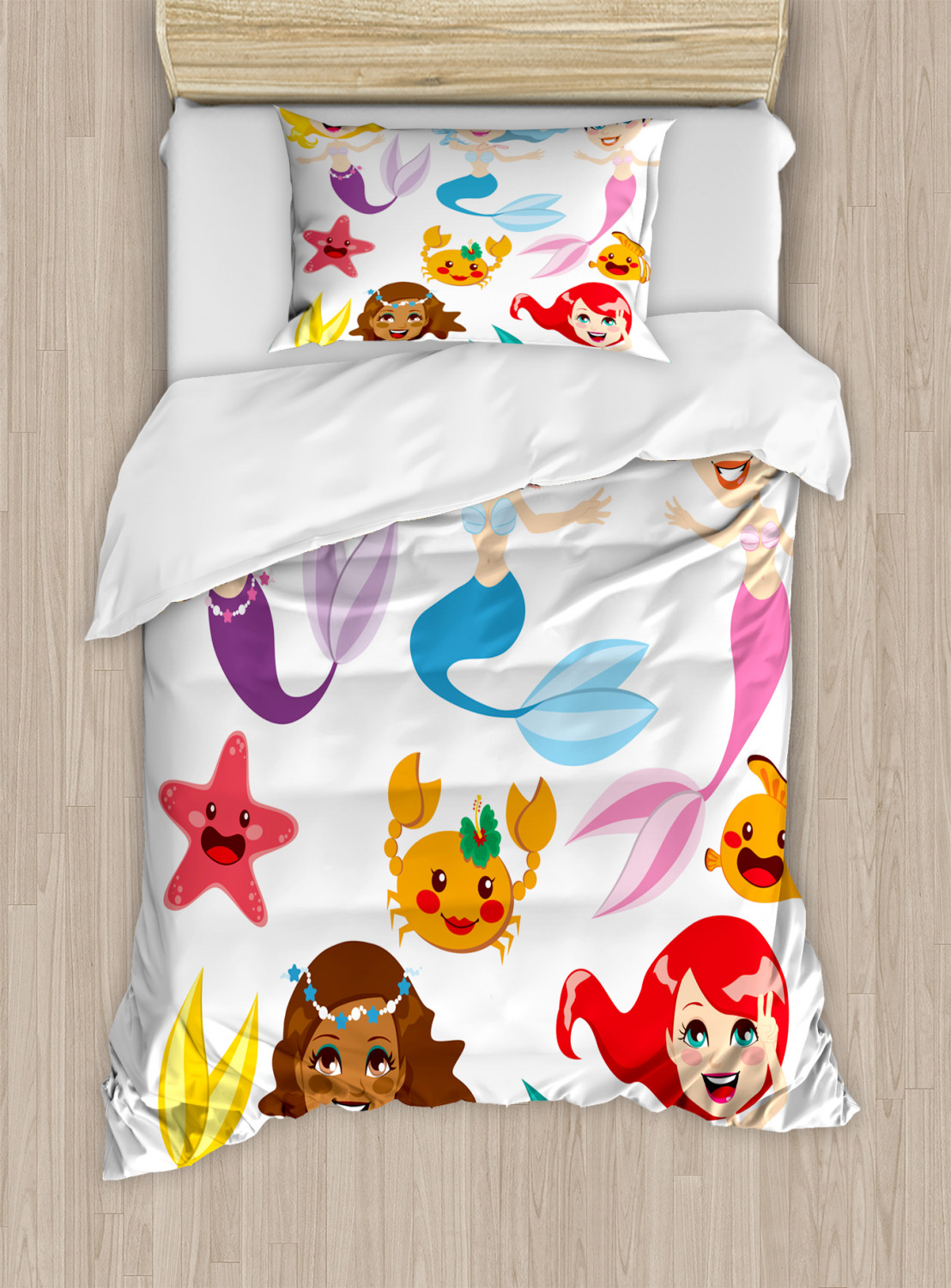 Underwater Twin Size Duvet Cover Set, Illustration of Cute Colorful