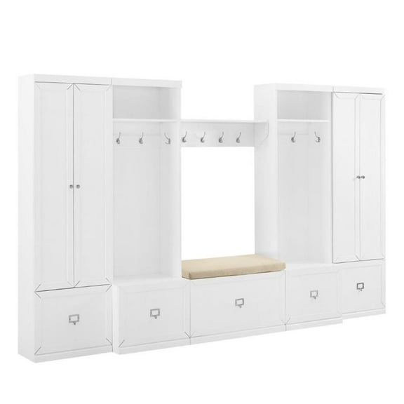Crosley Furniture Harper 6 Piece Wood Entryway Set in White/Tan
