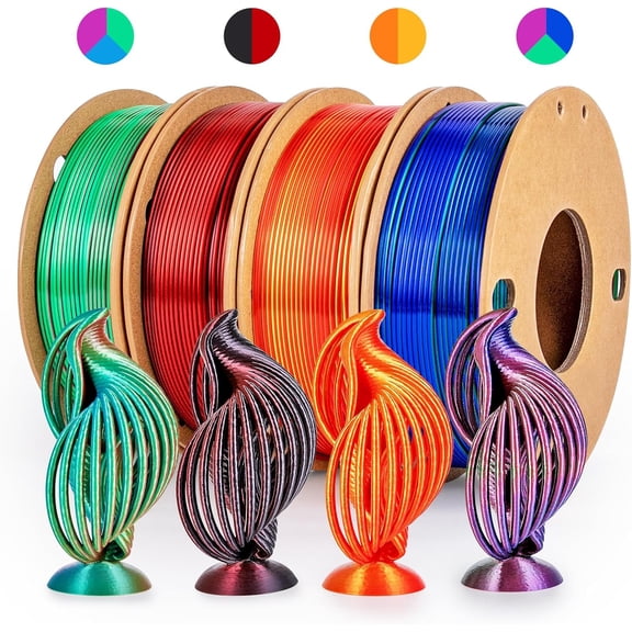 Silk Dual Color PLA  3D Printer Filament 1.75mm, 2-in-1 Black & Purple 250g Spool, Shiny Finish, High Toughness, Dimensional Accuracy, Fit Most FDM Printers