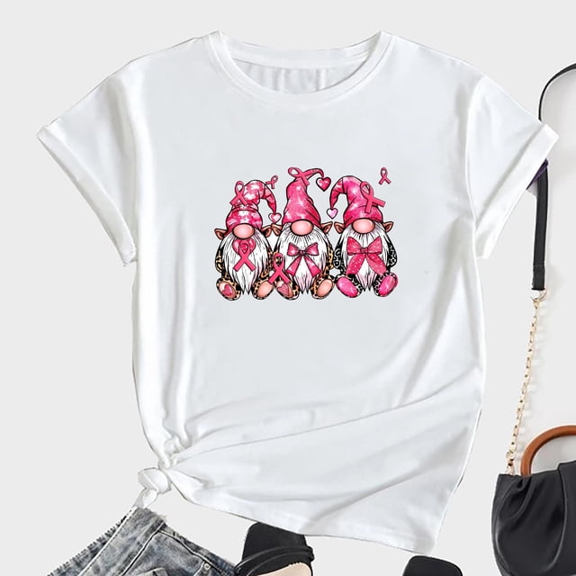 Simua Breast Cancer T-Shirts for Women Pink Ribbon Breast Cancer Awareness T-Shirt Short Sleeve Summer Fall Tee Top