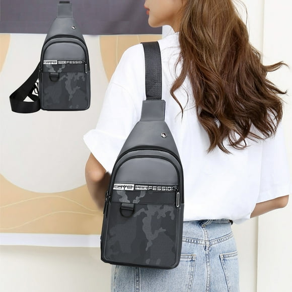 WIZUTIZ Small Sling Bag Crossbody Chest Shoulder Water Sling Purse One Strap Travel Bag For Men Women Boys With Earphone Hole for Men Womens Chest Bags Men's Chest Bags Chest Bags Womens Men's Gray