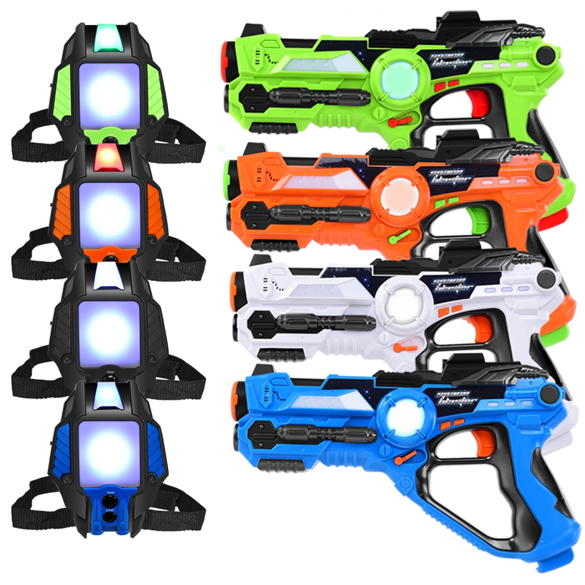 Pack of 4 Laser Tag Guns and Vests Blasters Laser Battle Game Infrared 0.9mW 